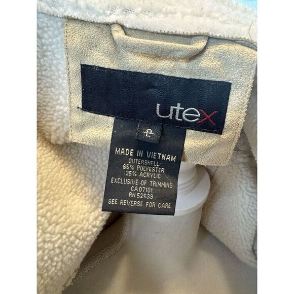 Utex Penny Lane Boho Retro 70's Ultra Suede Faux Fur Trim Button Down Coat Sz L - Picture 7 of 7